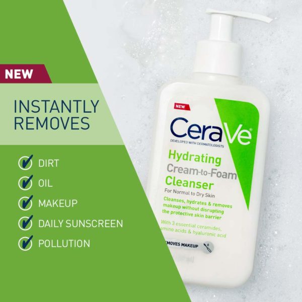 CeraVe Hydrating Cream-to-Foam Cleanser | Makeup Remover and Face Wash With Hyaluronic Acid | Fragrance Free | 19 Ounce - Image 3