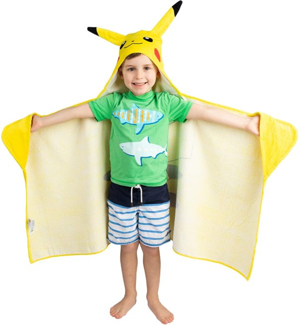 Franco Kids Bath and Beach Soft Cotton Terry Hooded Towel Wrap, 24" x 50", Pokemon Pikachu - Image 5