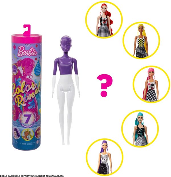 Barbie Color Reveal Doll with 7 Surprises: 4 Mystery Bags Contain Surprise Hair Piece, Skirt, Shoes & Earrings; Water Reveals Doll’s Look & Color Change on Bodice & Hair [Styles May Vary] - Image 3