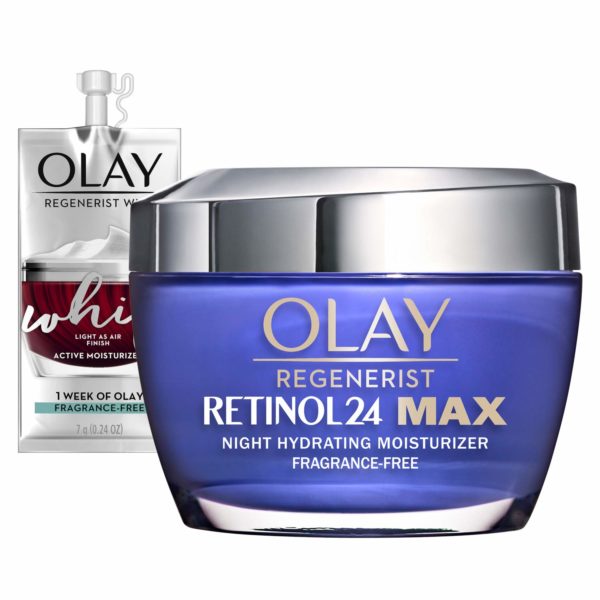 Olay Regenerist Retinol 24 Max Moisturizer, Retinol 24 Max Night Face Cream, Fragrance Free, 1.7 Oz + Whip Face