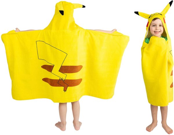 Franco Kids Bath and Beach Soft Cotton Terry Hooded Towel Wrap, 24" x 50", Pokemon Pikachu - Image 2