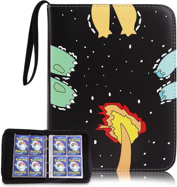 Fivegoes 4-Pocket Binder for Pokemon Cards, Built-in 50 Pages Removable Pokemon Card Holder Compatible with 400 Cards, Portable Cards Collector for Trading Cards, Best Gifts for Boys and Girls - Black