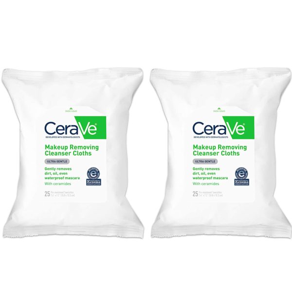 CeraVe Makeup Removing Cleanser Cloths, 25 Count - Buy Packs and SAVE (Pack of 2)