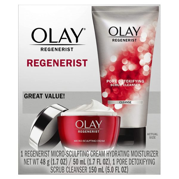 Olay Regenerist Advanced Anti-Aging Pore Scrub Cleanser (5.0 Oz) and Micro-Sculpting Face Moisturizer Cream (1.7 Oz) Skin Care Gift Set - Image 3