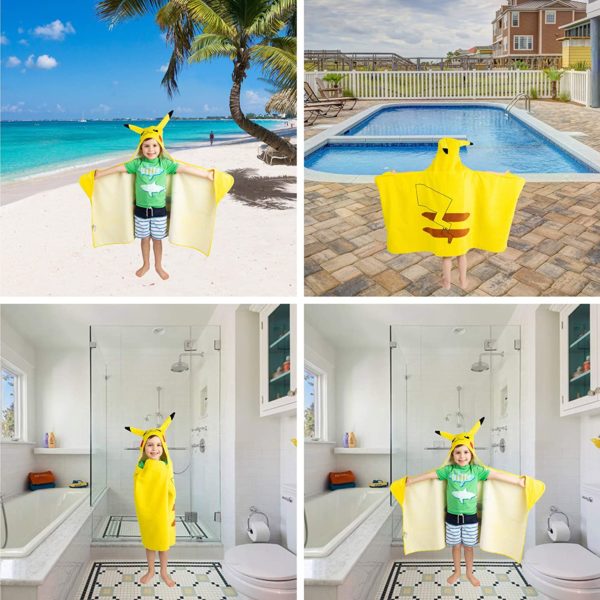 Franco Kids Bath and Beach Soft Cotton Terry Hooded Towel Wrap, 24" x 50", Pokemon Pikachu - Image 3