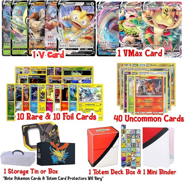 Totem World V & VMAX Ultra Rare Guaranteed with 10 Rares, 10 Uncommon Foils, 40 Regular Cards, Totem Deck Box & Mini Binder Collectors Album in Storage Tin or Box - Image 2