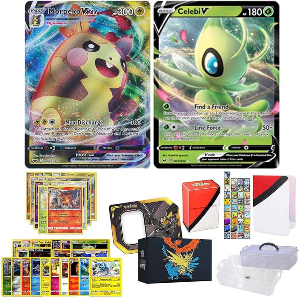 Totem World V & VMAX Ultra Rare Guaranteed with 10 Rares, 10 Uncommon Foils, 40 Regular Cards, Totem Deck Box & Mini Binder Collectors Album in Storage Tin or Box